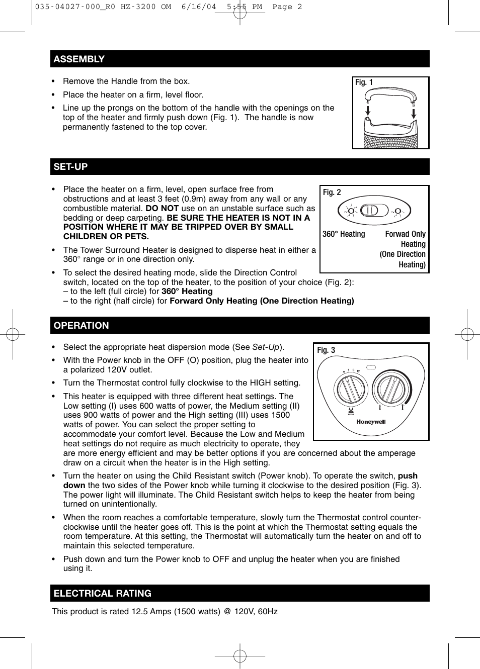 Honeywell HZ-3200 User Manual | Page 2 / 12