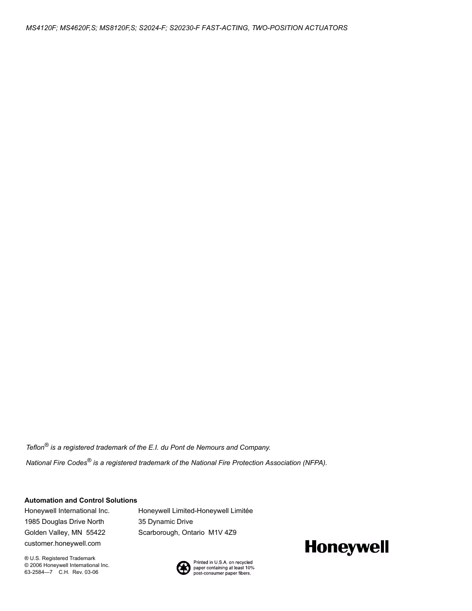 Honeywell S20230-F User Manual | Page 12 / 12