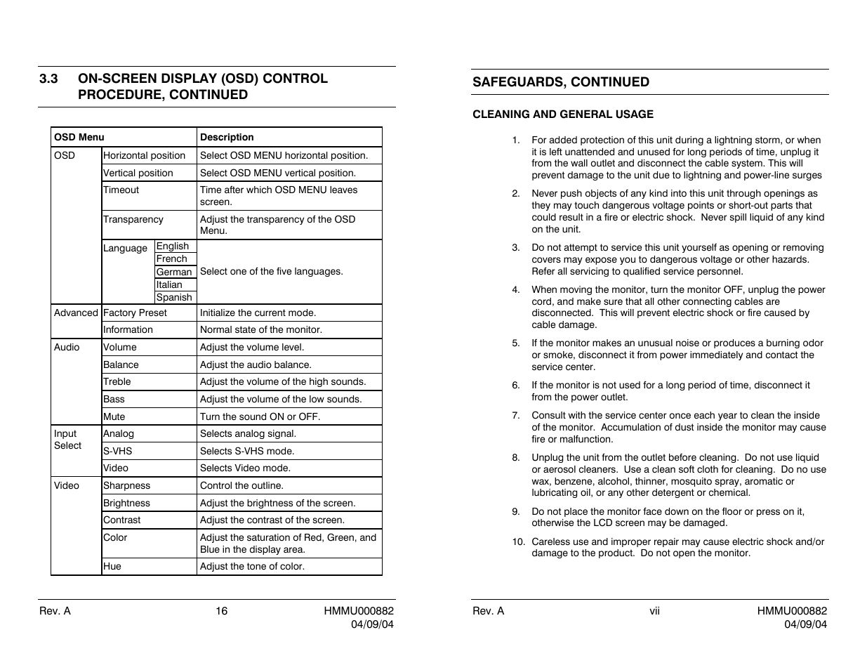 Safeguards, continued | Honeywell HMLCD19 User Manual | Page 7 / 16