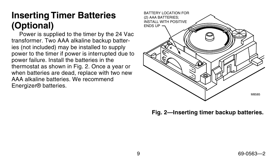 Inserting timer batteries (optional) | Honeywell B/Q682 User Manual | Page 9 / 24