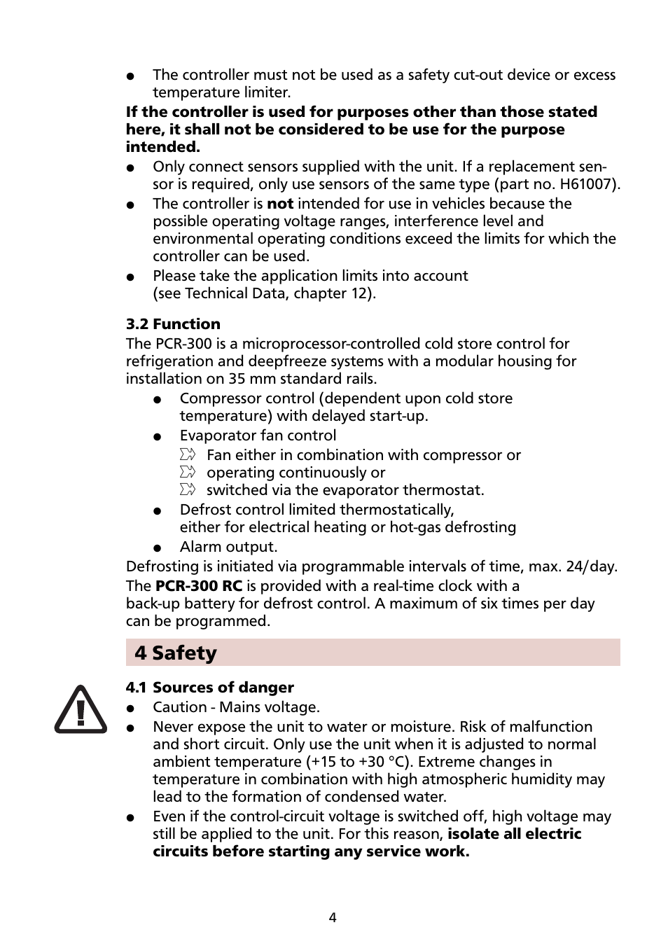 4 safety | Honeywell ELECTRONIC REFRIGERATION CONTROL PCR-300 User Manual | Page 4 / 20