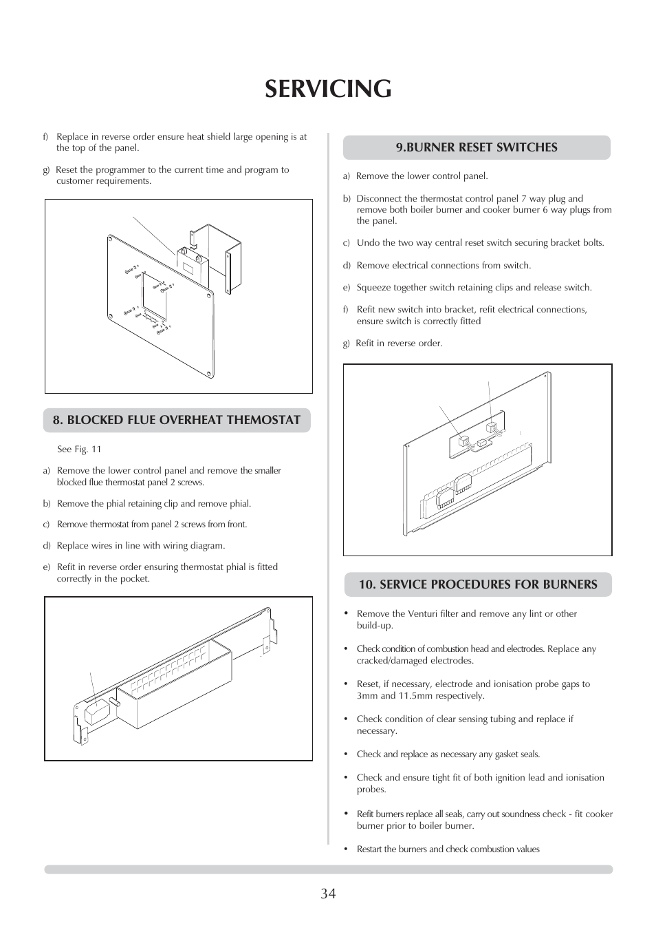 Servicing | Honeywell Central Heating Cooker Natural Gas User Manual | Page 34 / 44