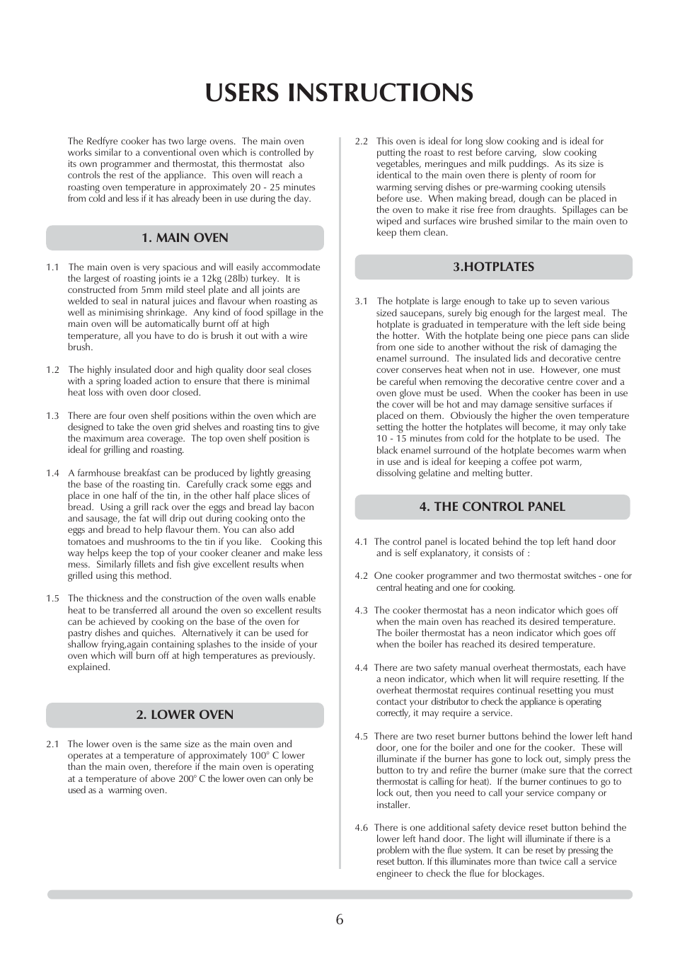 Users instructions | Honeywell Central Heating Cooker Natural Gas User Manual | Page 6 / 44