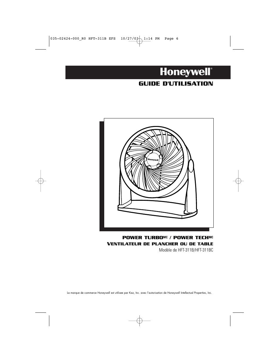 Guide d'utilisation | Honeywell HFT-311B User Manual | Page 6 / 15