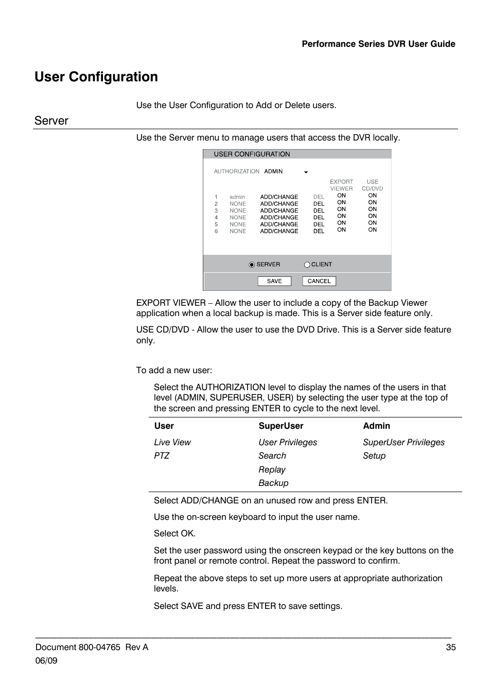 User configuration, Server | Honeywell HRDPX User Manual | Page 35 / 104