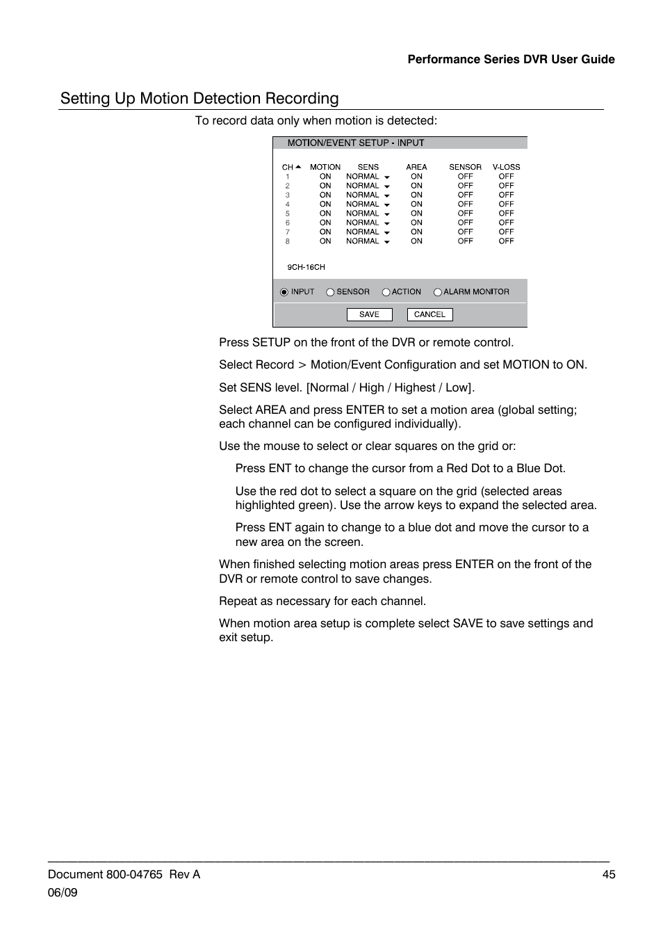 Setting up motion detection recording | Honeywell HRDPX User Manual | Page 45 / 104