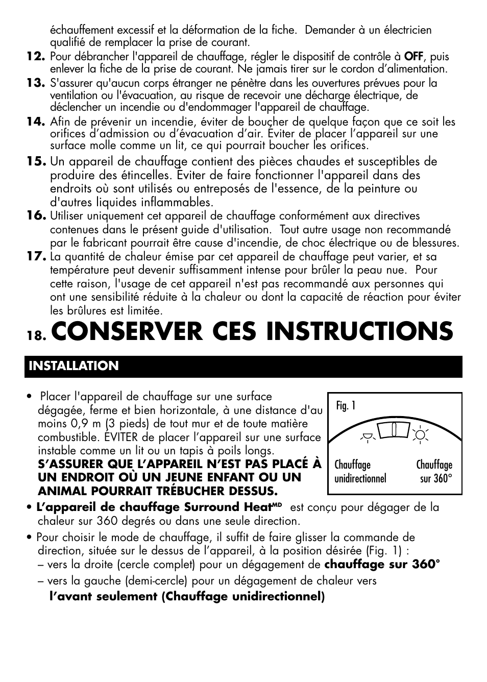 Conserver ces instructions | Honeywell HZ-2204 User Manual | Page 10 / 21