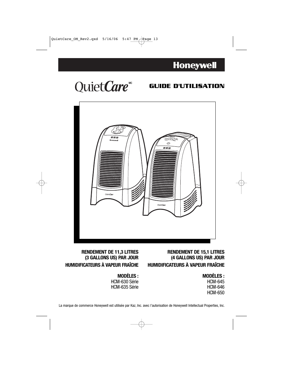 Guide d'utilisation | Honeywell HCM-635 User Manual | Page 13 / 36