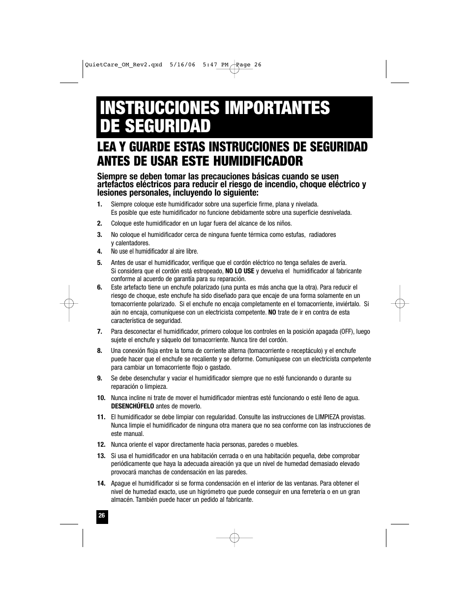 Instrucciones importantes de seguridad | Honeywell HCM-635 User Manual | Page 26 / 36