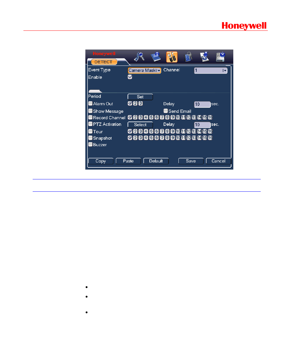 Alarm setup and alarm activation, Go to alarm setup interface, Alarm setup | Figure 4-21, Honeywell | Honeywell HD-DVR-1016 User Manual | Page 61 / 182