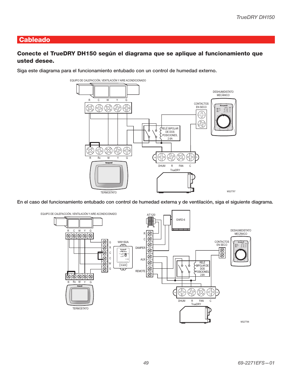 Cableado, Truedry dh150 | Honeywell TRUEDRY DH150 User Manual | Page 51 / 60