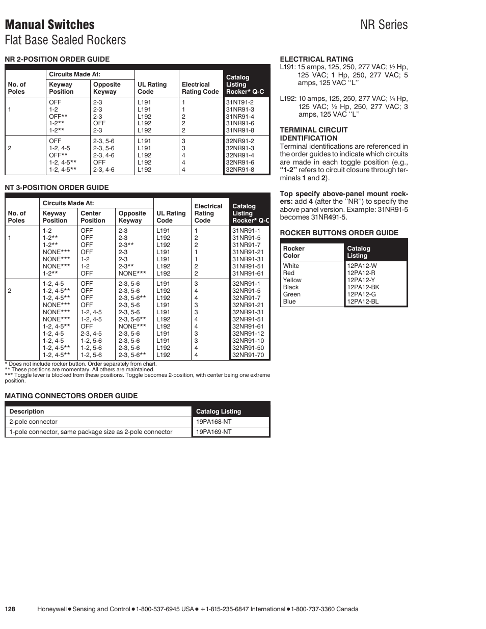 Manual switches nr series flat base sealed rockers | Honeywell NR Series User Manual | Page 6 / 7