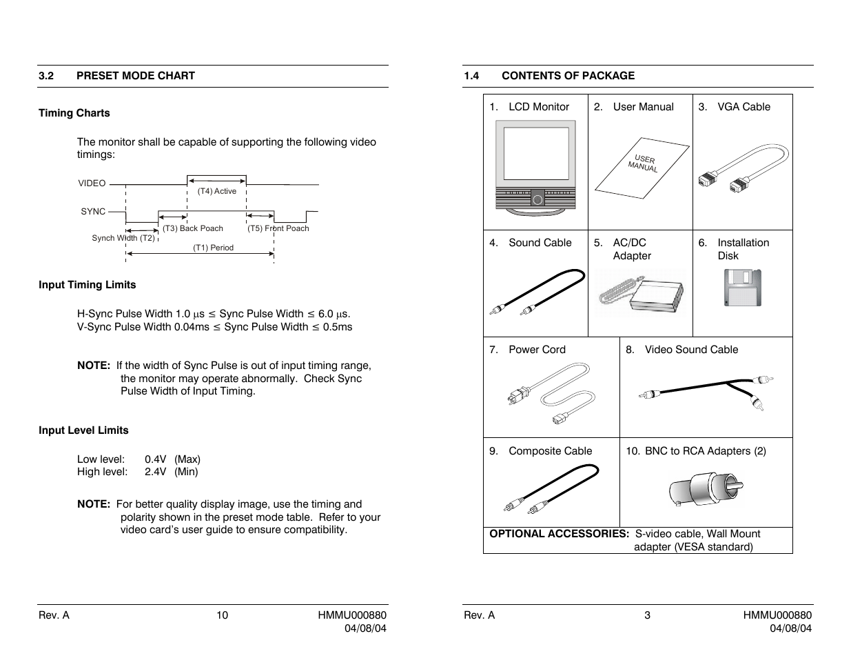 Osd menu, Description | Honeywell HMLCD15 User Manual | Page 13 / 16