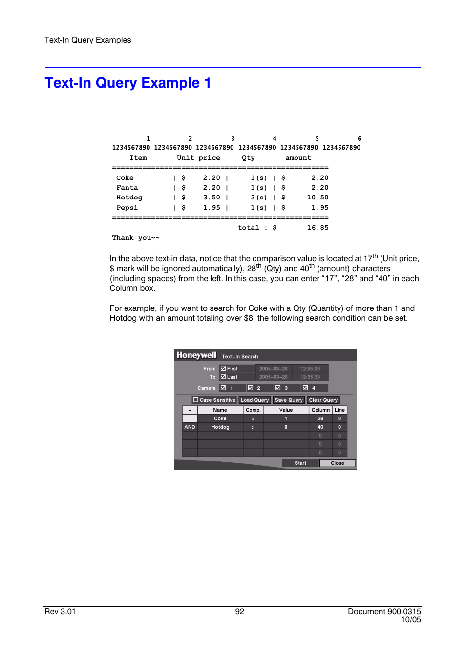 Text-in query example 1 | Honeywell HRHD 410 User Manual | Page 110 / 126
