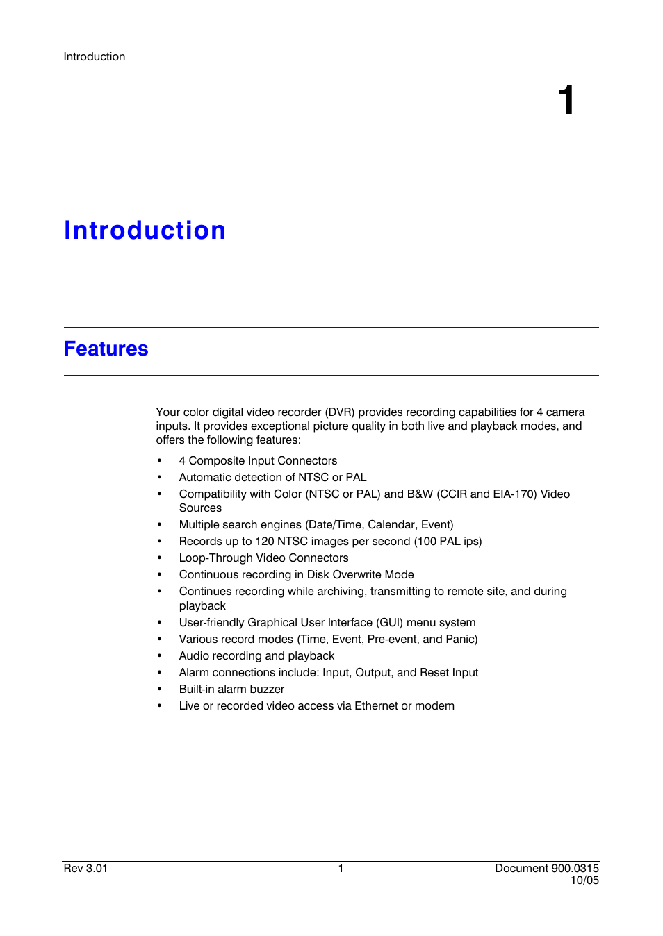 Introduction 1, Features, Introduction | Chapter 1, introduction | Honeywell HRHD 410 User Manual | Page 19 / 126