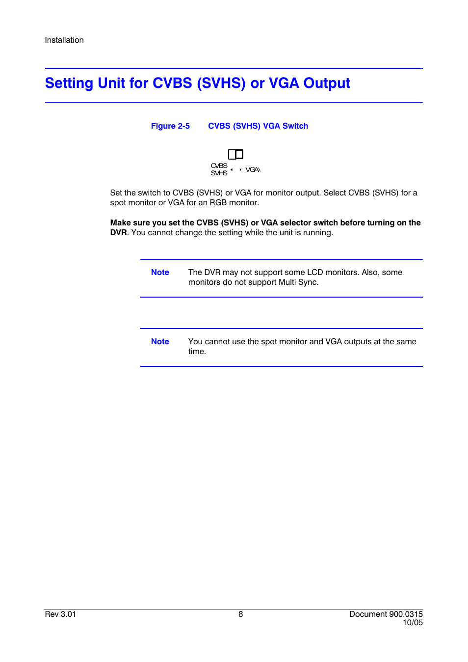 Setting unit for cvbs (svhs) or vga output, Figure 2-5, Cvbs (svhs) vga switch | Honeywell HRHD 410 User Manual | Page 26 / 126