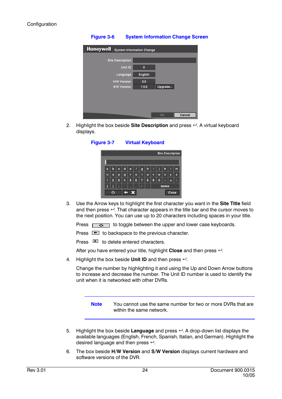 Figure 3-6, System information change screen, Figure 3-7 | Virtual keyboard | Honeywell HRHD 410 User Manual | Page 42 / 126