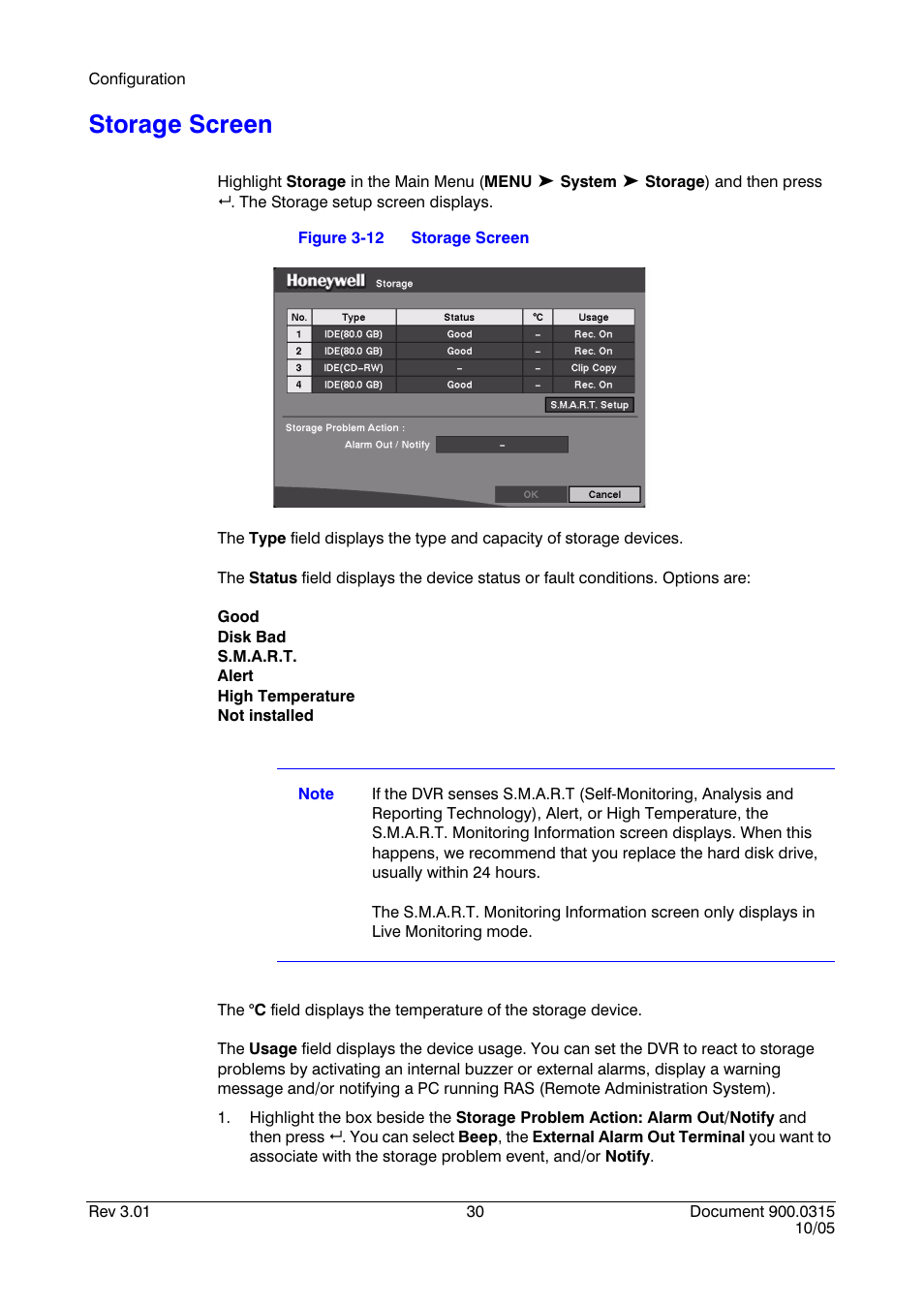 Storage screen, Figure 3-12 | Honeywell HRHD 410 User Manual | Page 48 / 126