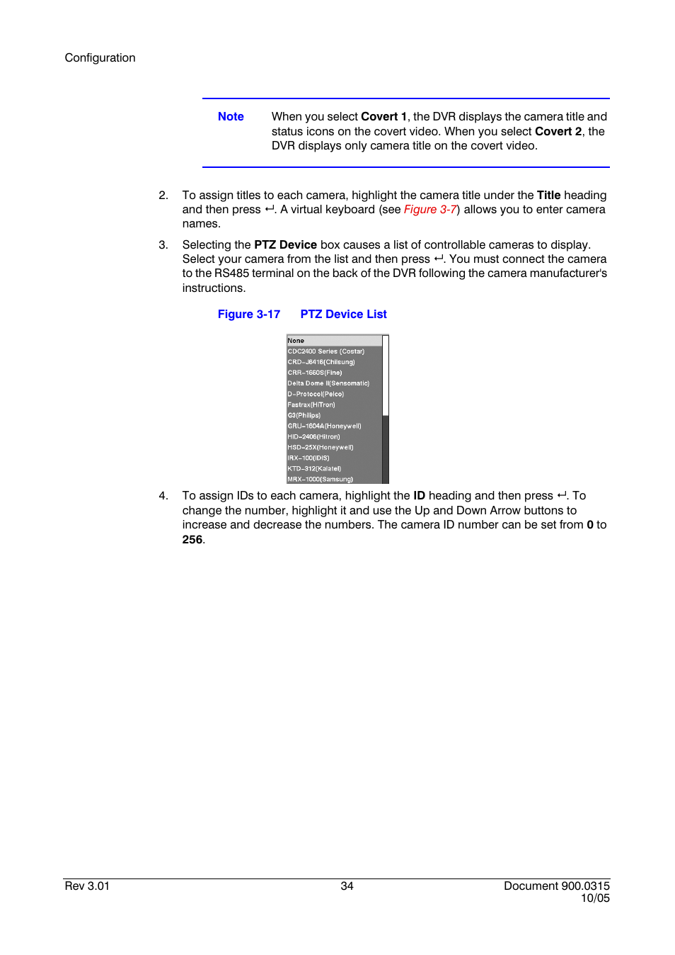 Figure 3-17, Ptz device list | Honeywell HRHD 410 User Manual | Page 52 / 126