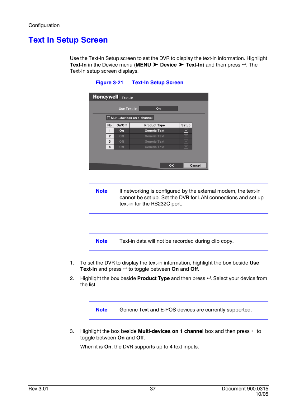 Text in setup screen, Figure 3-21, Text-in setup screen | Honeywell HRHD 410 User Manual | Page 55 / 126