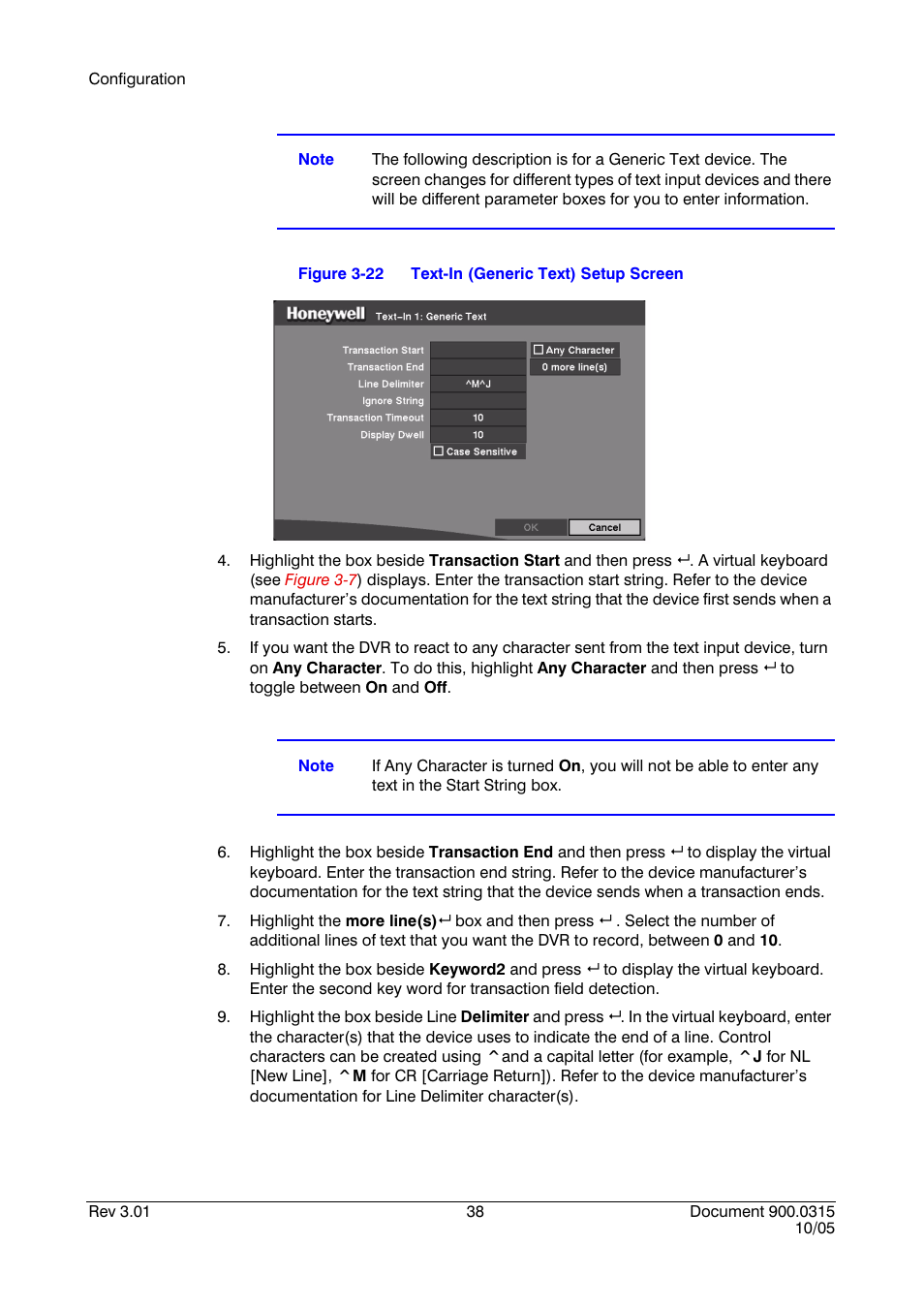 Figure 3-22, Text-in (generic text) setup screen | Honeywell HRHD 410 User Manual | Page 56 / 126