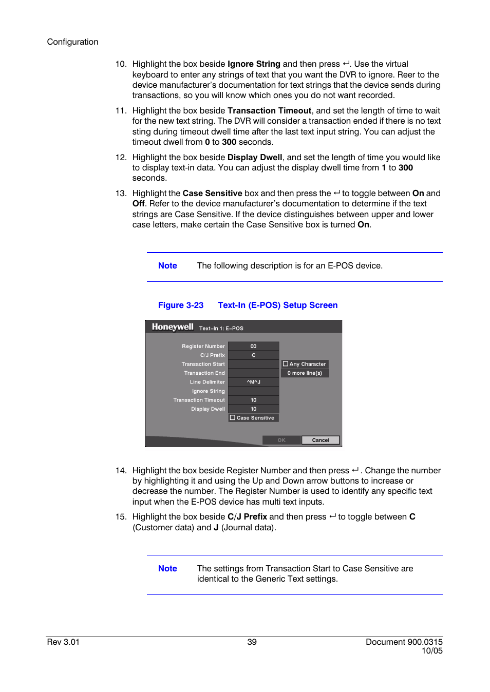 Figure 3-23, Text-in (e-pos) setup screen | Honeywell HRHD 410 User Manual | Page 57 / 126