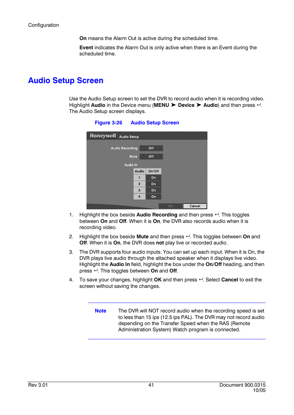 Audio setup screen, Figure 3-26 | Honeywell HRHD 410 User Manual | Page 59 / 126