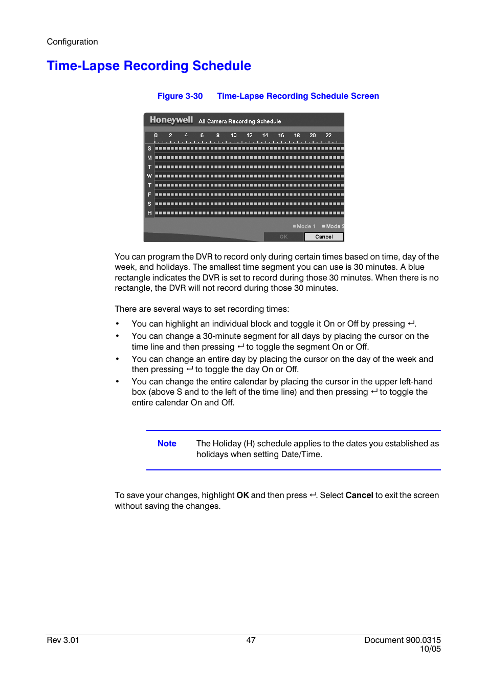 Time-lapse recording schedule, Figure 3-30, Time-lapse recording schedule screen | Honeywell HRHD 410 User Manual | Page 65 / 126