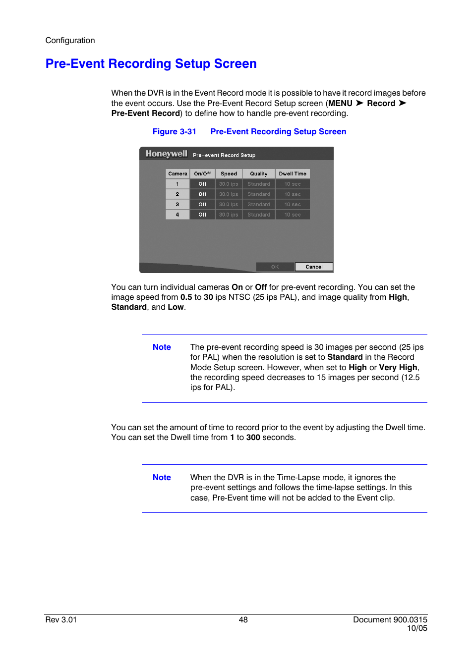 Pre-event recording setup screen, Figure 3-31 | Honeywell HRHD 410 User Manual | Page 66 / 126