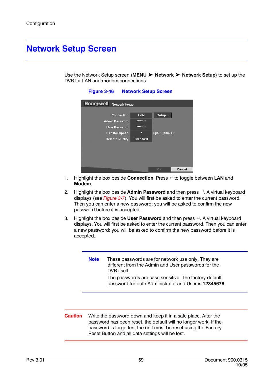 Network setup screen, Figure 3-46, Network setup | Screen | Honeywell HRHD 410 User Manual | Page 77 / 126