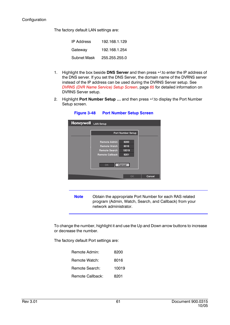 Figure 3-48, Port number setup screen | Honeywell HRHD 410 User Manual | Page 79 / 126