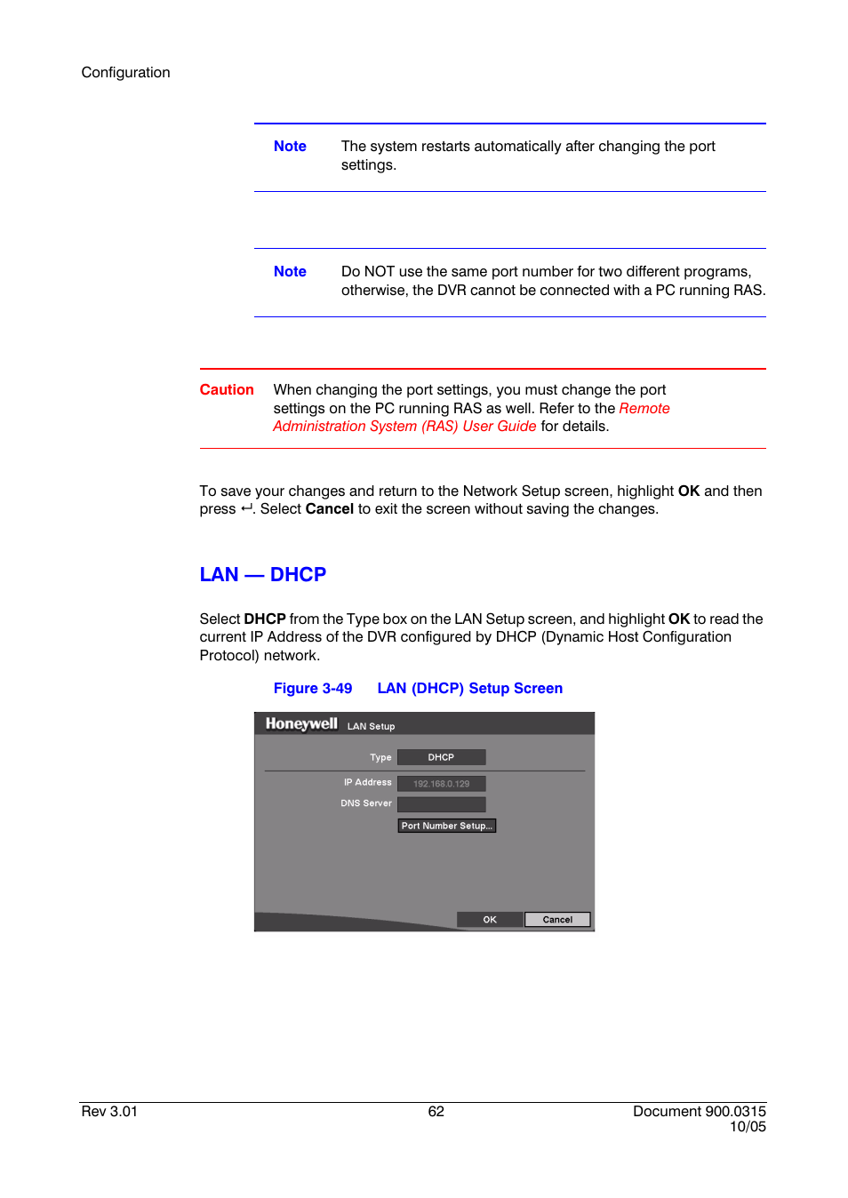 Figure 3-49, Lan (dhcp) setup screen, Lan — dhcp | Honeywell HRHD 410 User Manual | Page 80 / 126