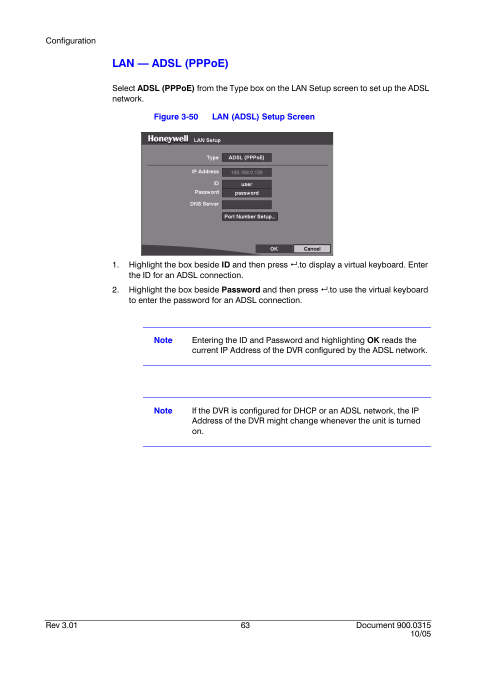 Figure 3-50, Lan (adsl) setup screen, Lan — adsl (pppoe) | Honeywell HRHD 410 User Manual | Page 81 / 126