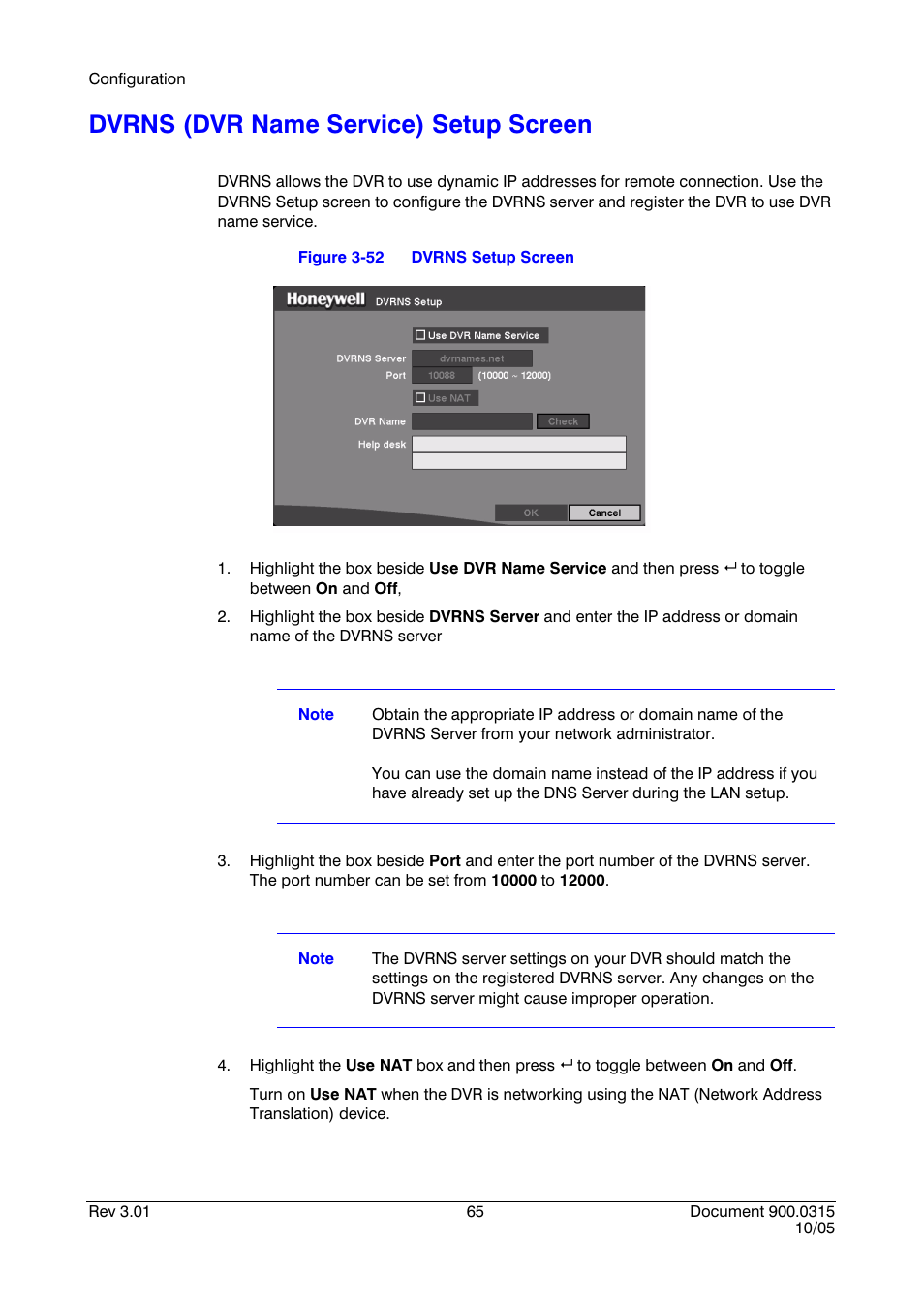 Dvrns (dvr name service) setup screen, Figure 3-52, Dvrns setup screen | For det | Honeywell HRHD 410 User Manual | Page 83 / 126