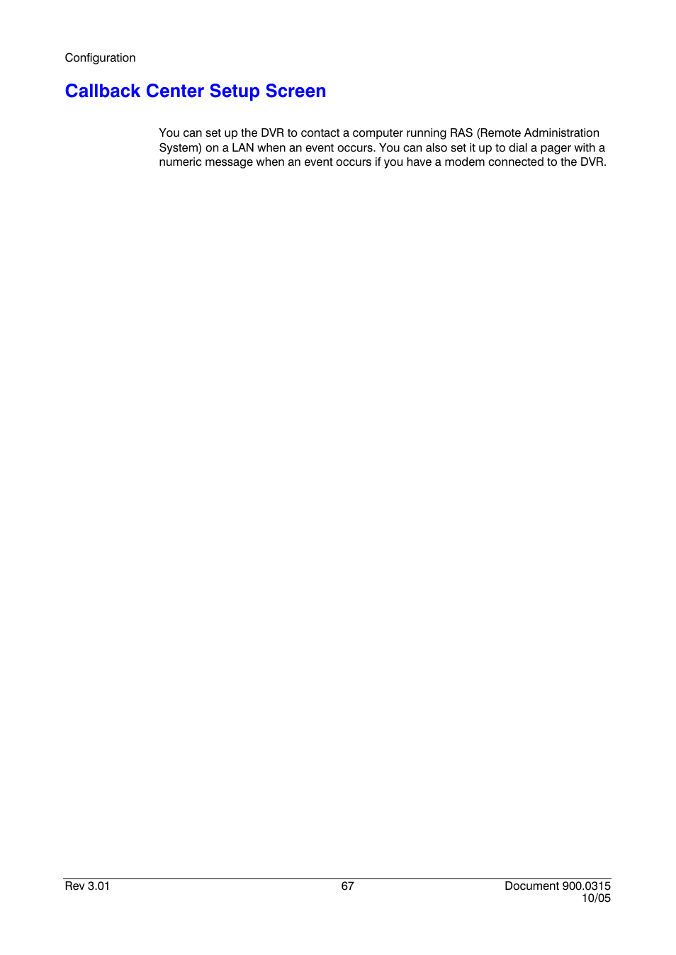 Callback center setup screen | Honeywell HRHD 410 User Manual | Page 85 / 126