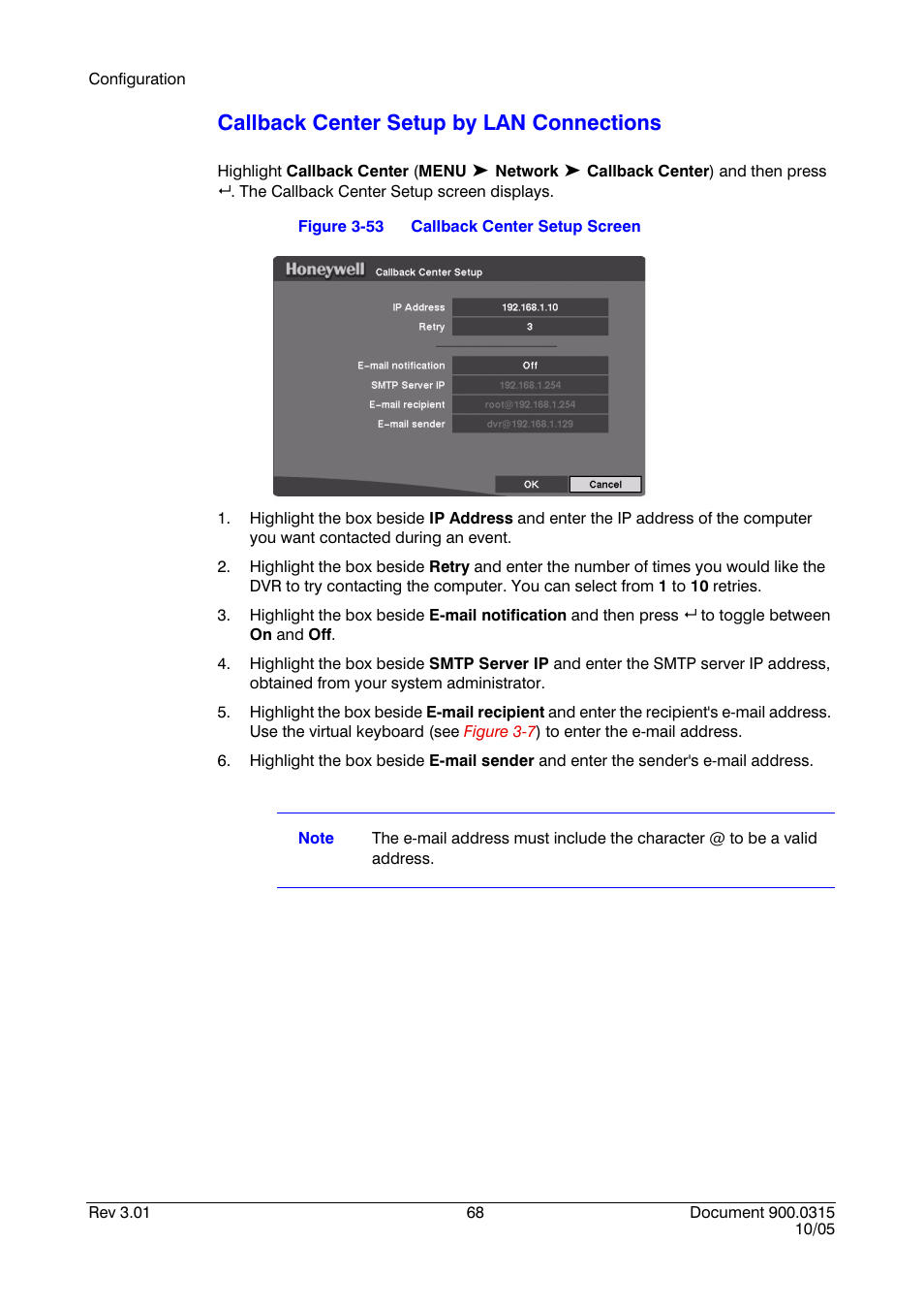 Figure 3-53, Callback center setup screen, Callback center setup by lan connections | Honeywell HRHD 410 User Manual | Page 86 / 126