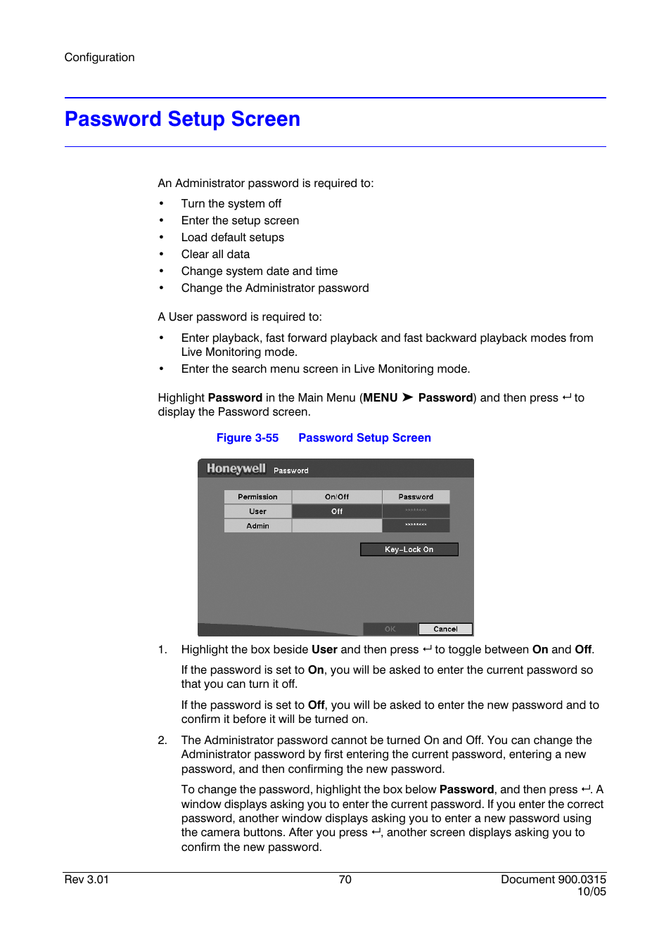 Password setup screen, Figure 3-55 | Honeywell HRHD 410 User Manual | Page 88 / 126