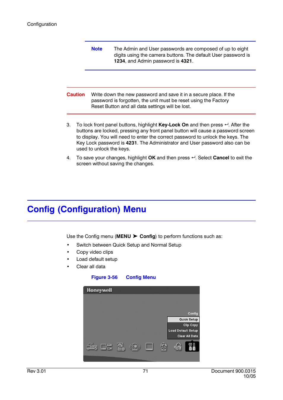 Config (configuration) menu, Figure 3-56, Config menu | Honeywell HRHD 410 User Manual | Page 89 / 126