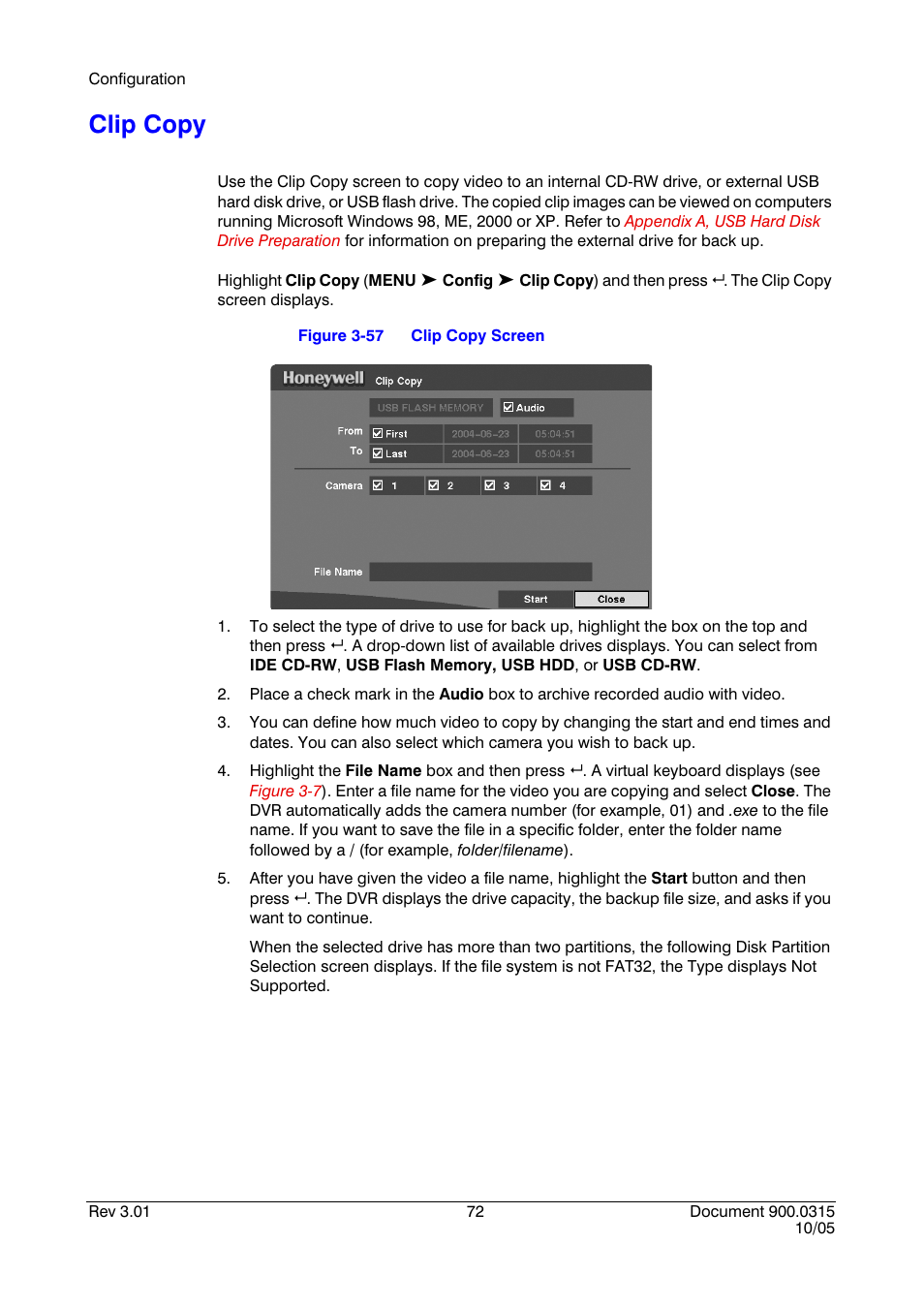 Clip copy, Figure 3-57, Clip copy screen | Honeywell HRHD 410 User Manual | Page 90 / 126