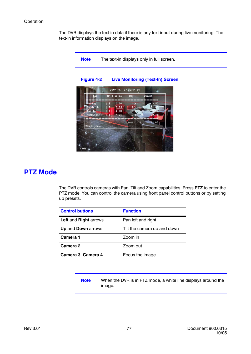 Ptz mode, Figure 4-2, Live monitoring (text-in) screen | Honeywell HRHD 410 User Manual | Page 95 / 126