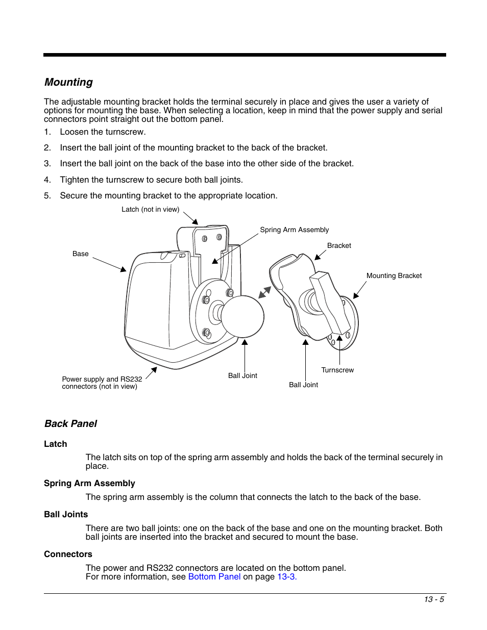 Mounting, Back panel, Mounting -5 | Honeywell DOLPHIN 9700 User Manual | Page 121 / 142