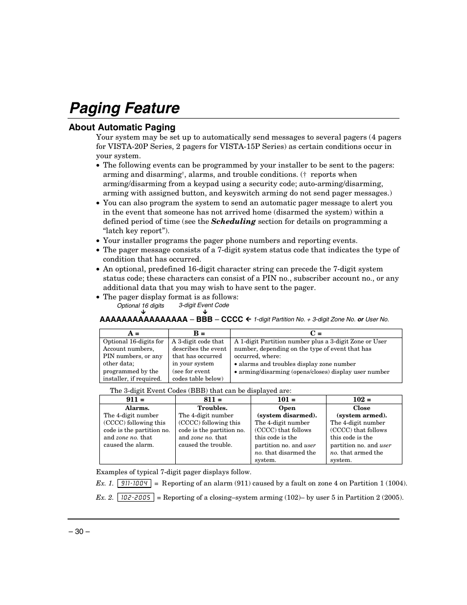 Paging feature, About automatic paging | Honeywell ADEMCO VISTA VISTA-20PSIA User Manual | Page 30 / 64