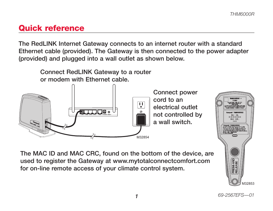 Quick reference | Honeywell M32855 THM6000R User Manual | Page 3 / 20