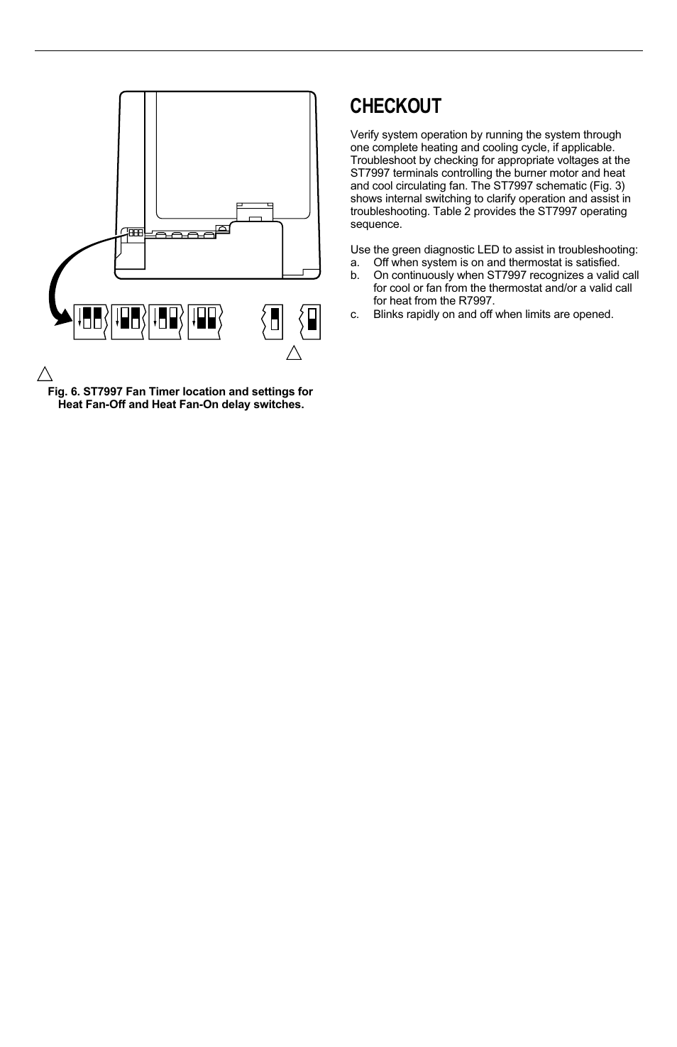 Checkout, St7997 oil burner mounted electric fan timer | Honeywell ST7997 User Manual | Page 6 / 8