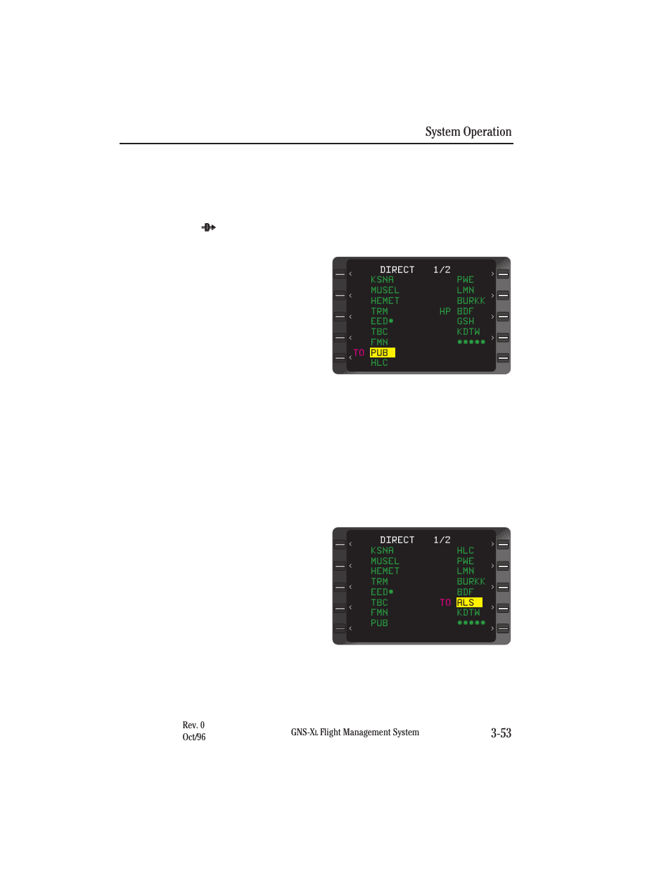 Direct to - random waypoint, System operation 3-53 | Honeywell GNS-XL User Manual | Page 171 / 353