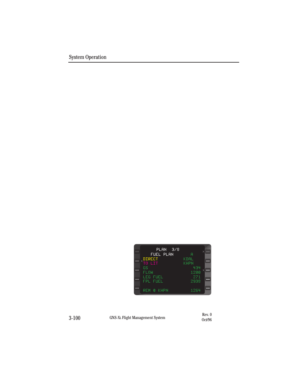 Flight plan fuel planning, System operation 3-100 | Honeywell GNS-XL User Manual | Page 218 / 353