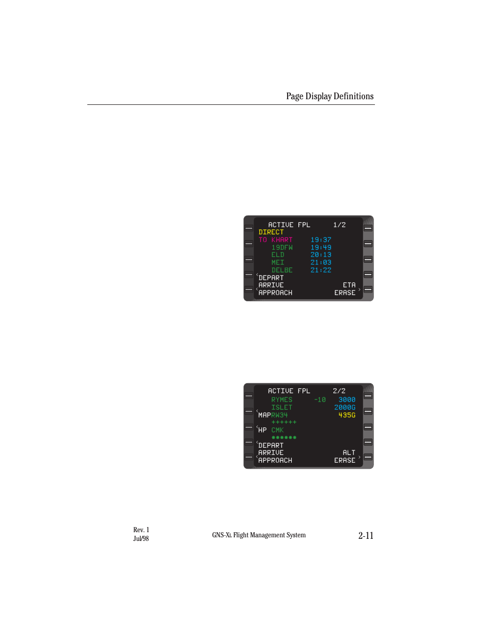Page display definitions 2-11 | Honeywell GNS-XL User Manual | Page 42 / 353