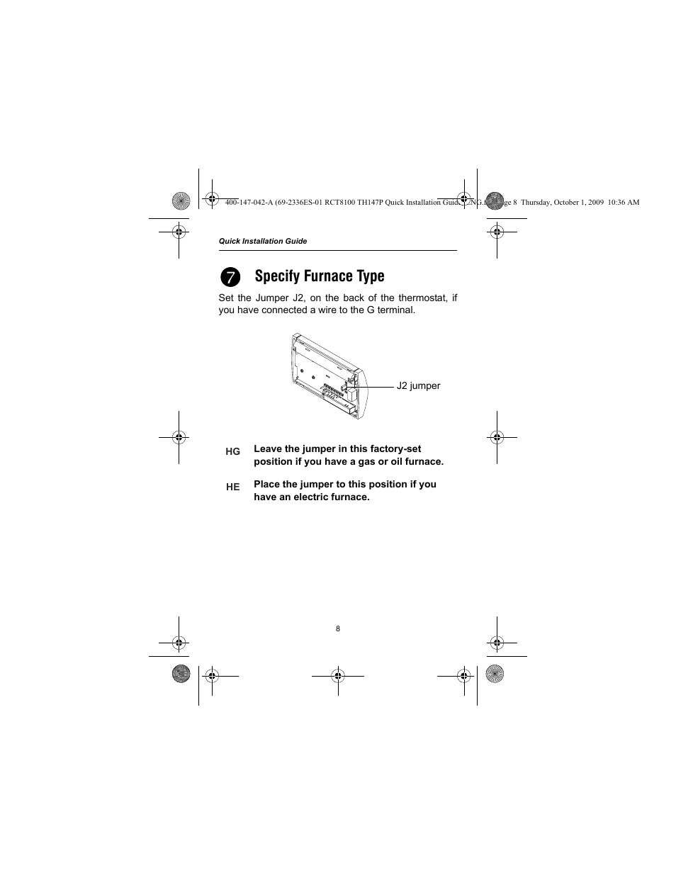 Specify furnace type | Honeywell RCT8100 User Manual | Page 10 / 28