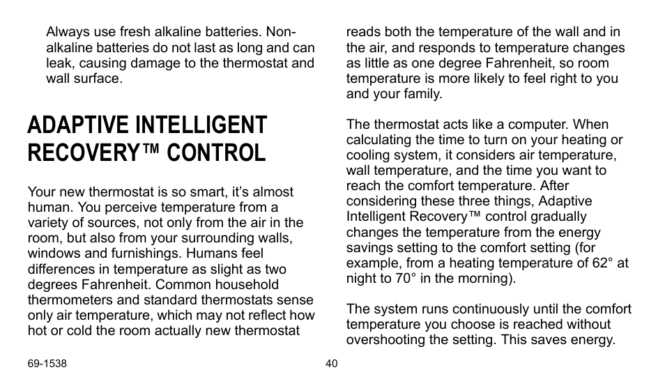 Adaptive intelligent recovery™ control | Honeywell ENERGYPRO T8665D User Manual | Page 40 / 52