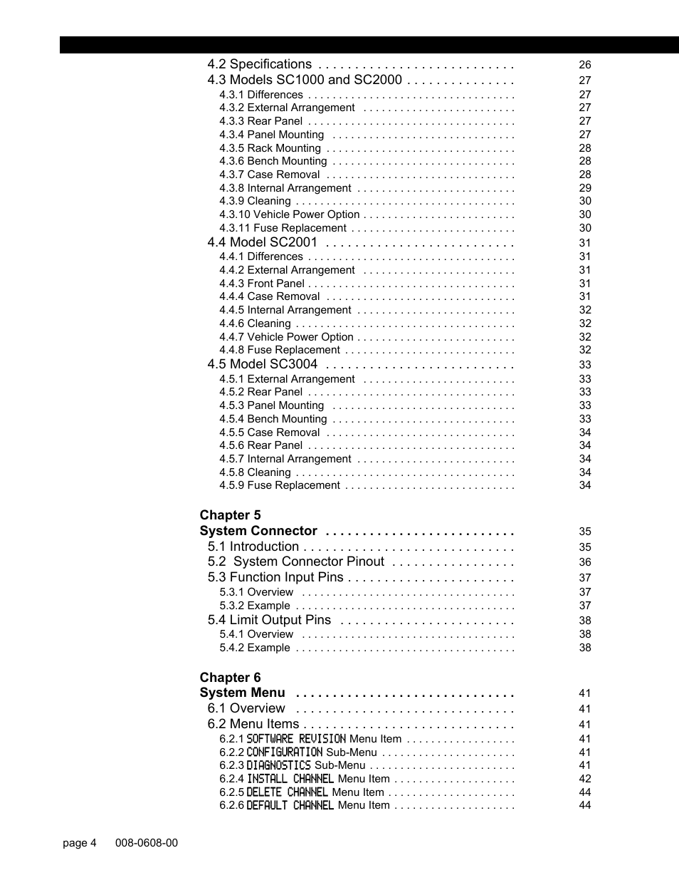 Chapter 5 system connector 35, Chapter 6 system menu 41 | Honeywell SC1000 User Manual | Page 4 / 174